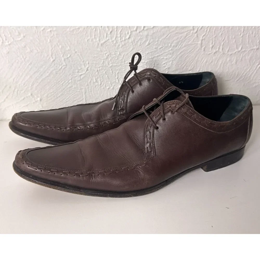 Dolce & Gabbana Brown Leather Apron Toe Derby Dress‎ Shoes Mens 9.5 Italy